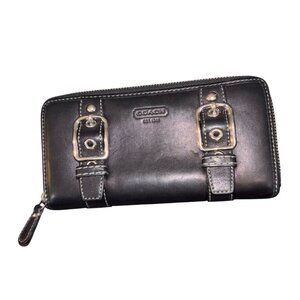 Coach Zoe Vtg Double Buckle Black Leather / Pink Interior, Continental Wallet